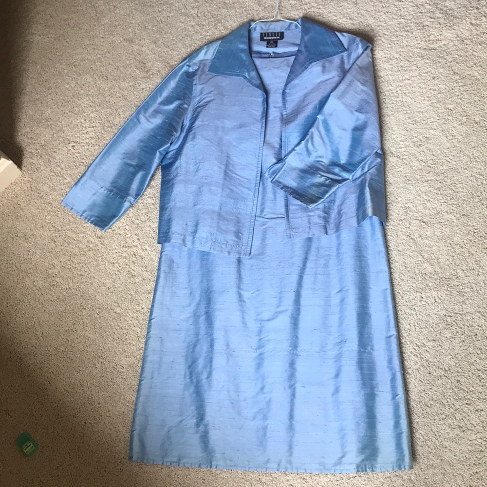 Blue silk dress with jacket